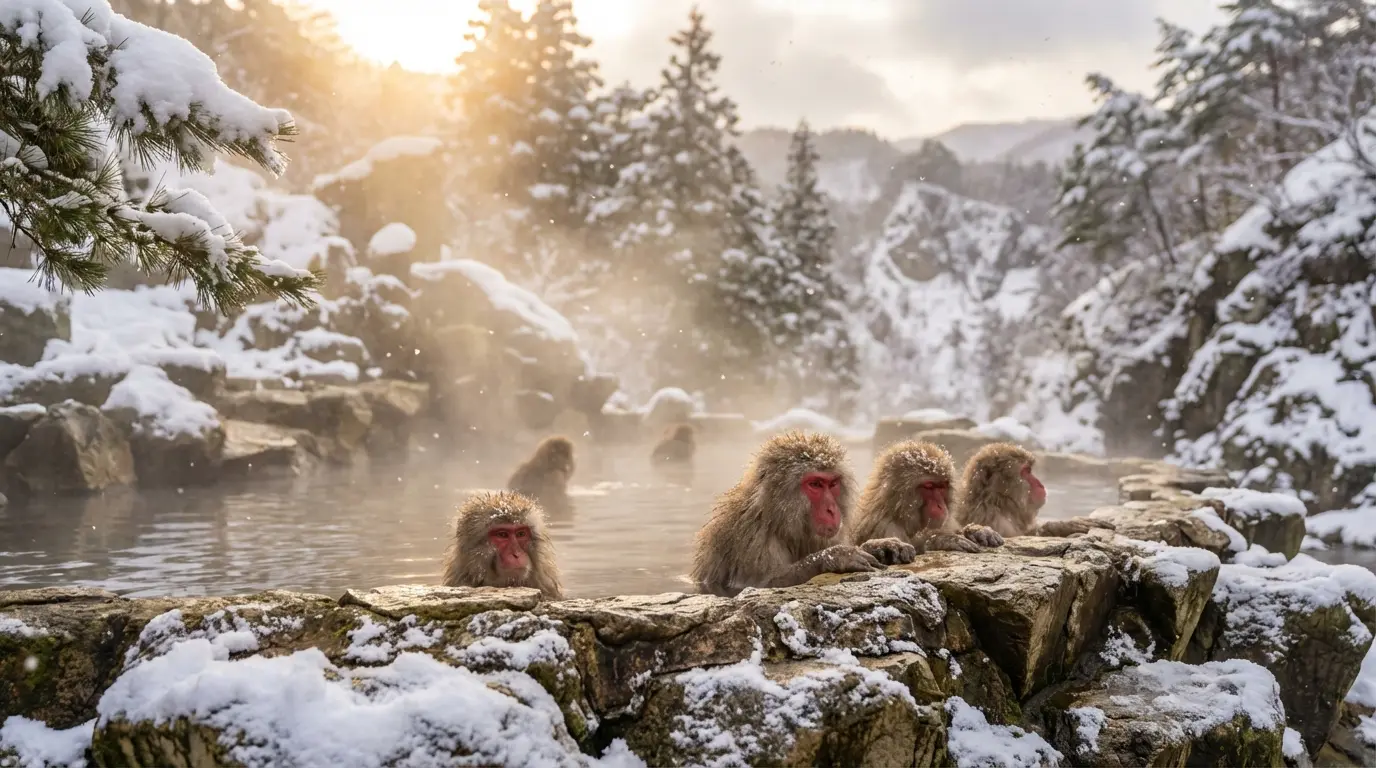 Jigokudani snow monkeys in winter