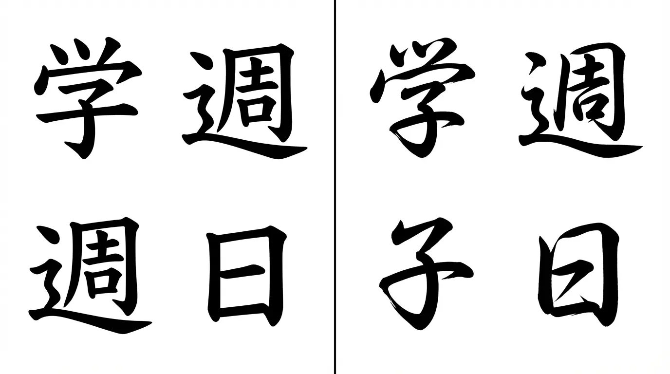 Kaisho vs Gyōsho kanji illustration
