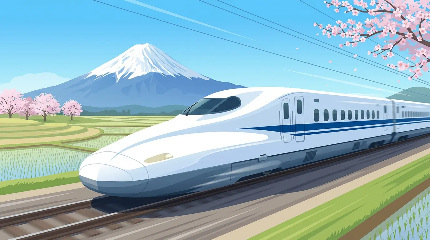 Sleek Shinkansen with Mt. Fuji