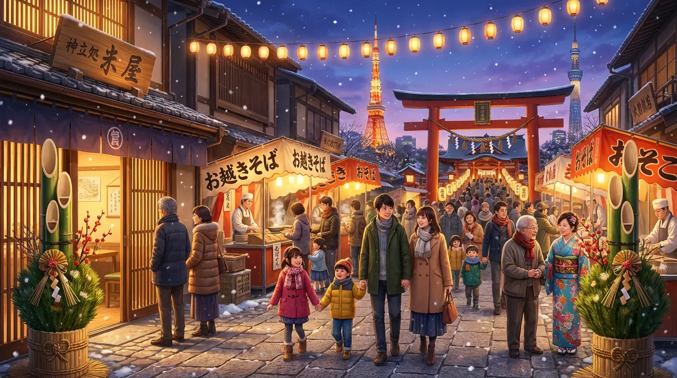 Tokyo New Year celebration scene