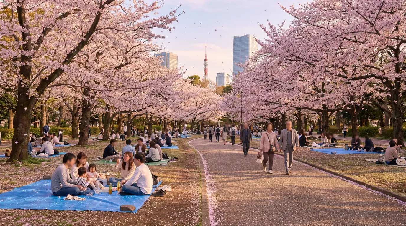 Cherry blossoms in Tokyo at peak bloom