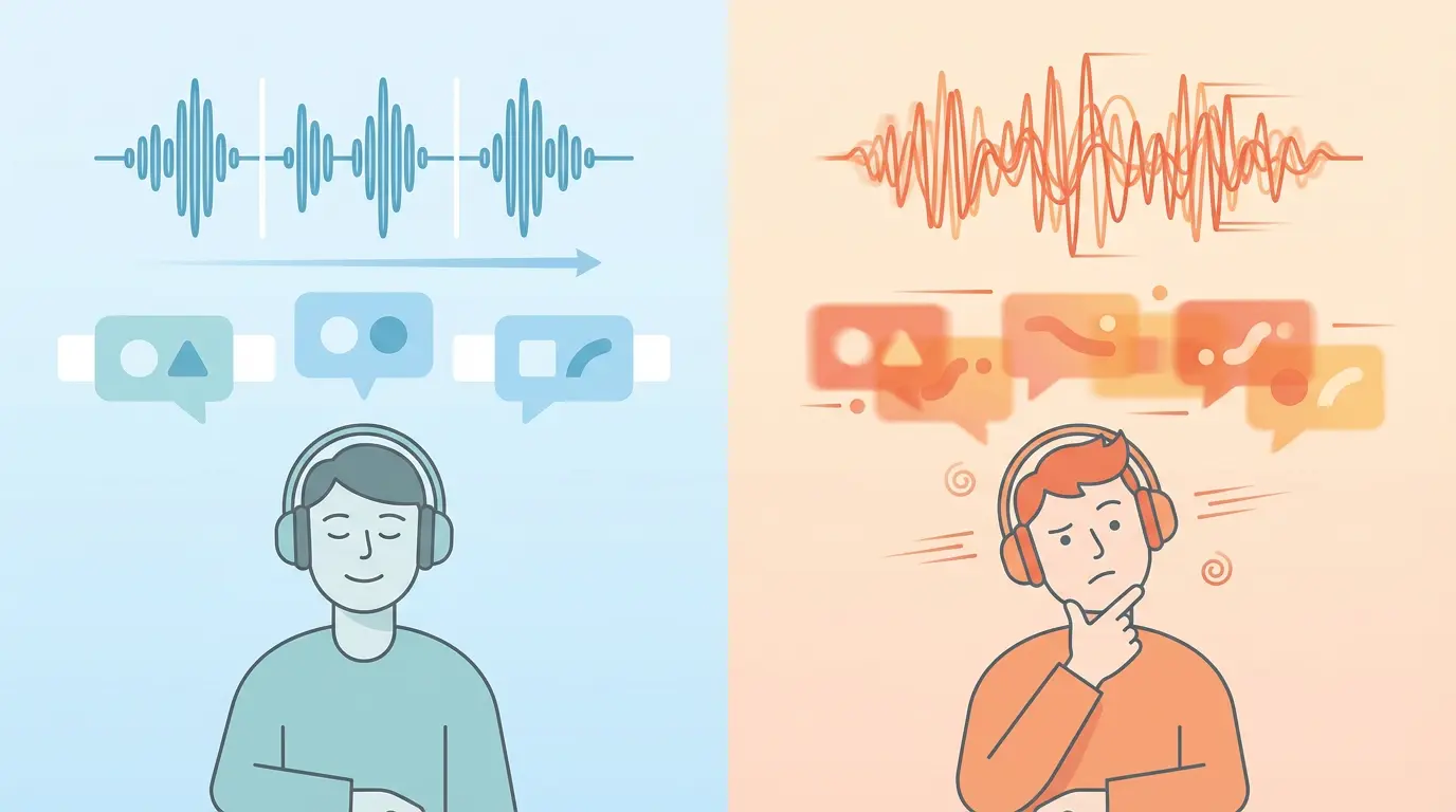 Listener comparing clear single sentences and continuous speech