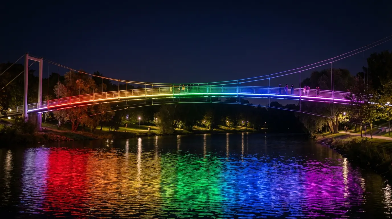 Goda Bridge illuminated at night at Gravitate Osaka