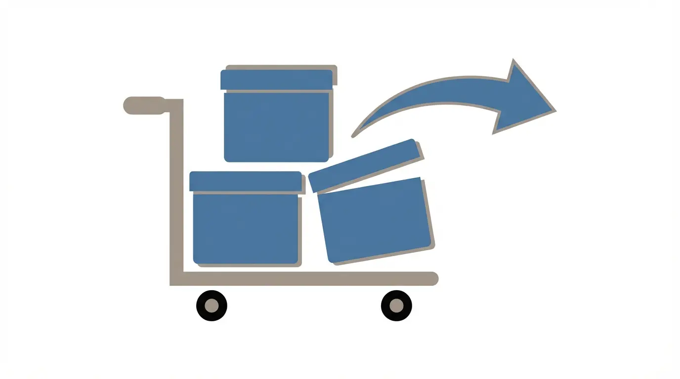 Minimalist illustration of boxes on a handcart indicating movement