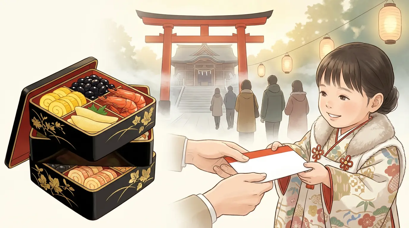 Japanese New Year traditions illustration