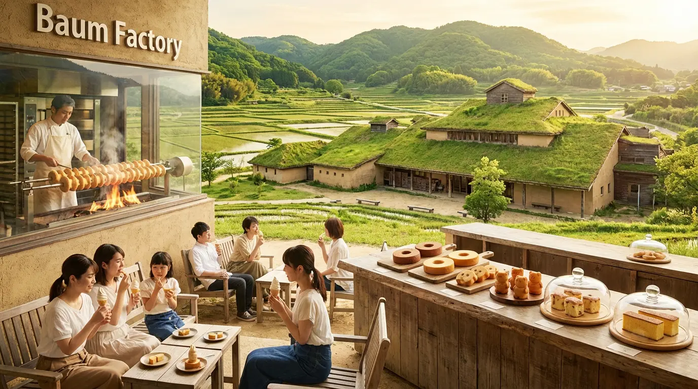 La Collina Ōmihachiman scenic site with Baumkuchen and soft-serve