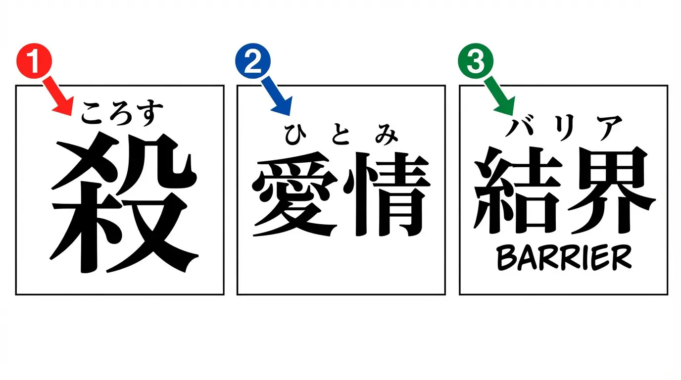Educational collage showing three manga panels with non standard furigana usage