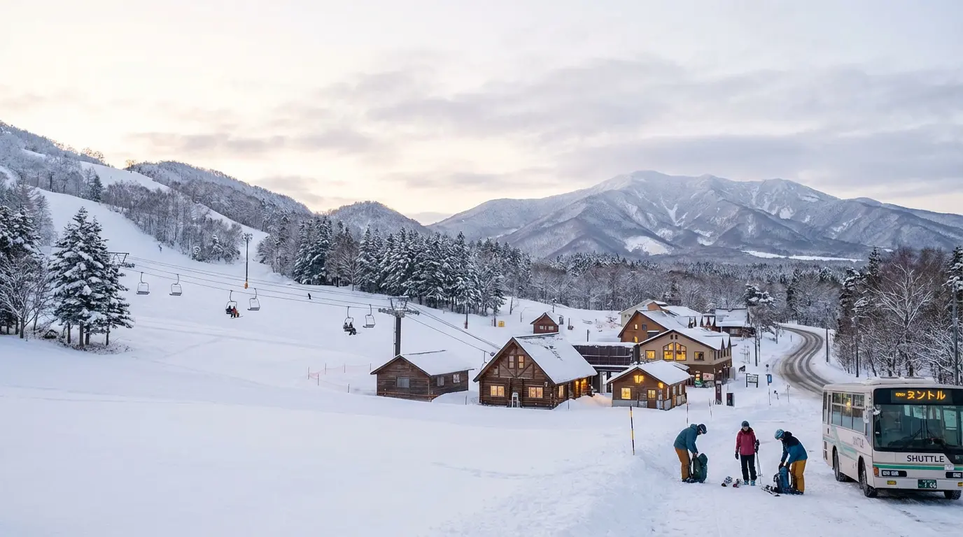 Serene winter scene of ski resorts near Tokyo